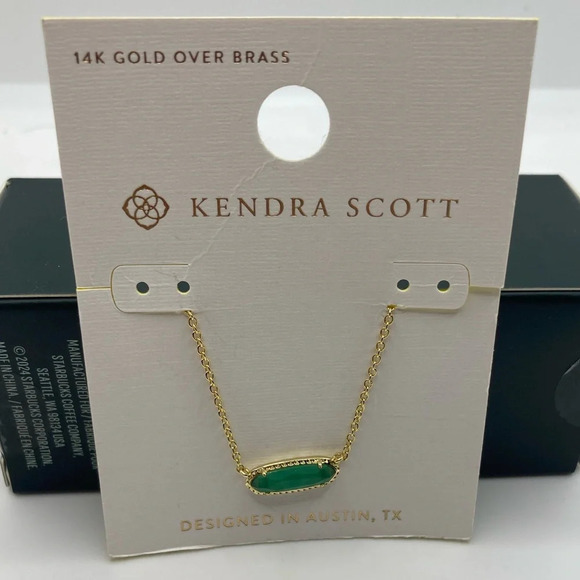 KENDRA SCOTT Feminine Elisa Emerald Cat’s Eye Pendant Necklace 14K Gold NEW NWT - Picture 1 of 5